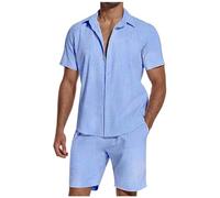 Offres à durée limitée Ensemble Chemise et Short à en Lin Respirant pour Hommes, Couleur Unie, été Veste Costume Homme Noir Offres de déstockage