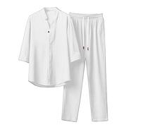 Offres d'aujourd'Hui Ensemble de Deux pièces pour Hommes Chemise boutonnée à Demi-Manches Pantalon d'attache Costume de Couleur Unie Gilet Homme sans Costume Déstockage Vente de Bonnes Affaires