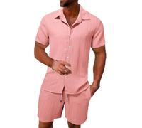 Offres d'aujourd'Hui Ensemble Deux pièces Chemise froissée Respirante pour Hommes, Costume de Plage texturé pour Hommes, été Pantalon De Costume Déstockage dans l'entrepôt