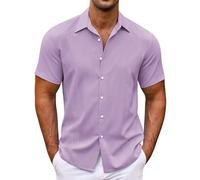 Offres de la Journée de la Grande-Bretagne Chemise décontractée à Manches Courtes pour Hommes, Couleur Unie, rayée, Tendance, Boutons Amples T-Shirts Hommes du Métier Tis Amazon Outlet Clearance UK