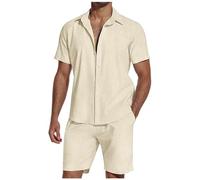 Offres de la Journée de la Grande-Bretagne Ensemble Chemise et Short à en Lin Respirant pour Hommes, Couleur Unie, été Veste Costume Homme Noir Warehouse Deals Clearance