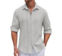 Offres de la Nuit de Guy Fawkes Chemise décontractée à Manches Longues pour Hommes, Couleur Unie, Texture rayée, Coupe Ample, Tendance Polos pour Hommes Grands Et Grands avec Vente déstockage 1P