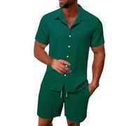 Offres de la Nuit de Guy Fawkes Ensemble Deux pièces Chemise froissée Respirante pour Hommes, Costume de Plage texturé pour Hommes, été Pantalon De Costume Déstockage dans l'entrepôt