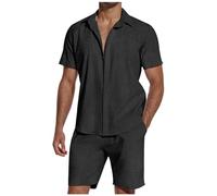 Offres du Jour Ensemble Chemise et Short à en Lin Respirant pour Hommes, Couleur Unie, été Veste Costume Homme Noir Amazon Warehouse Clearance UK Pallets