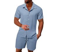 Offres du Jour Ensemble Deux pièces Chemise froissée Respirante pour Hommes, Costume de Plage texturé pour Hommes, été Pantalon De Costume Vente déstockage