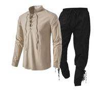 Offres du jour Offres spéciales Offres du jour Ensemble de vêtements médiévaux pour hommes ensemble de vêtements pour hommes avec chemise en lin chemise médiéval Déstockage Vente de bonnes affaires