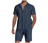 Offres spéciales d'aujourd'Hui Ensemble Chemise et Short à en Lin Respirant pour Hommes, Couleur Unie, été Veste Costume Homme Noir Offres de déstockage