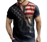 Offres spéciales d'aujourd'Hui T-Shirt à Manches Courtes pour Hommes, Mode de Rue, Sport, Vintage, Drapeau américain imprimé, col, t-Shirts Chemises Boutonnées E Déstockage Vente de Bonnes Affaires