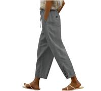 Offres Tendance 2025 Pantalon Femme en Lin Printemps Été Pantalons Fluide Décontractés Léger Respirant Ample Pantalons avec Poches Vetement Mode Pantalon D'Été Femmes Chic et Elegant Pas Cher