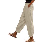 Offres Tendance Pantalon Lin Femme Été Décontractés Pantalons Femmes Ete Fluide Chic et Elegant Mode Coton Lin Confortable Jogging Rétro Léger Pants Taille Elastique Pantalon de Plage Pas Cher
