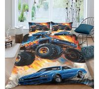 Offroad truck jump Ensemble De Literie Hypoallergique Microfibre 3 pièces Imprimé en 3D Action-packed cartoon Parure de Lit avec Taie d'oreiller Ultra Douce for Chambre à Coucher Double（200x200cm）