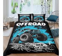 Offroad truck Parure de Lit Microfibre résistante 3 pièces 3D Effet Confortable Vintage graphic design Ensemble De Literie avec Fermeture Éclair Douce for Enfants Garçons Ado Single（140x200cm）