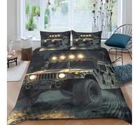 Offroad vehicle Linge de Lit Microfibre 3 Pièces 3D Imprimée Hypoallergique Militaire style de design Ensemble De Literie avec Fermeture Éclair Ultra Douce for Chambre Adulte Single（135x200cm）