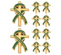 OFFSCH 10 Pièces Broches de Souvenir Funéraire Croix Chrétienne Badge Ruban Vert pour Invités Épinglette Commémorative pour Vêtements et Accessoires Religieux