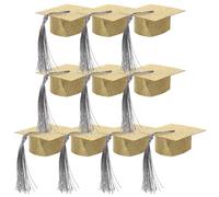 OFFSCH 10 Pièces décoration de Chapeau de Docteur Blocs Chapeau de célibataire Badges nominatifs mug Couvercle Graduation Cap décorations de Verres à vin décor de Verre à vin Coton Golden