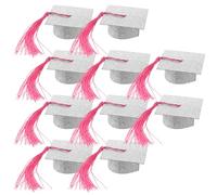 OFFSCH 10 Pièces décoration de Chapeau de Docteur optométrie Petits Bonnets de Graduation FA Chapeau de diplomé Graduation Cap décor de vin Couvercle de gobelet Mini Chapeau Papier Silver