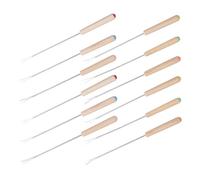OFFSCH 12 pièces Fourchettes Fondue Acier Inoxydable Manche Bois Chêne Résistantes Chaleur Fourchette Buffet Deux Dents pour Fromage Chocolat Dîner Romantique