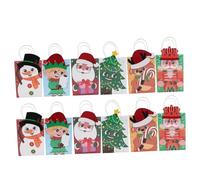OFFSCH 12 Pièces Kraft Paper Gift Bags With Sturdy Handles Christmas Holiday Goodie Bags For Flat Bottom Reusable Tote For Party Favors And Candy Gifts
