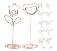 OFFSCH 12 Pièces Lot de 12 Porte-mémos Métal Doré Forme Fleur, Cœur, Cercle et Lapin - Support Porte-papier pour Bureau, Pince à Marque-place Stable pour Événements, Mariage et