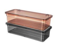 OFFSCH 2 pièces Boîte de Rangement Couverts avec Couvercle Bac Plastique Alimentaire avec Plateau Égouttoir Intégré Organiseur Ustensiles pour Cuisine Lot de Marron Thé Gris Transparent