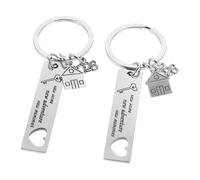 OFFSCH 2 Pièces nouveaux cadeaux pour la maison First HomeChains Porte-clés en acier inoxydable Nouveau cadeau de propriétaire Silver