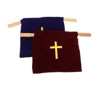 OFFSCH 2 Pièces Pochette de collecte en tissu doux avec poignées en bois Pochette de collecte religieuse brodée Croix pour Église Communion et Baptême Accessoires pour Cérémonies