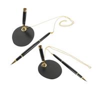 OFFSCH 2 pièces Stylo de Réception Sécurisé à Encre Gel avec Chaîne et Support de Bureau Stylo à Pointe Fine Ergonomique pour Bureau et Comptoir Lot de Noir avec Accessoires Dorés