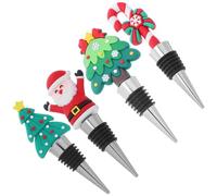 OFFSCH 4 Pièces Bouchons de Vin de Noël Acier Inoxydable Lot de Bouchons Réutilisables pour Bouteille Scellant Hermétique pour Fraîcheur Prolongée Décorations Père Noël Sapin Canne Sucre