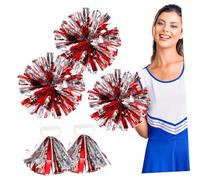 OFFSCH 4 pièces Pompons de Cheerleading Métalliques avec Bague Quatre Doigts Accessoires Légers PE pour Événements Sportifs et Fête