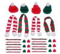OFFSCH 48 Pièces Mini Knit Wine Bottle Caps and Christmas Scarves Set Small Handcrafted Santa Hats and Scarves for DIY Craft Ornaments Festive Decorations