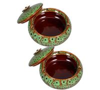 OFFSCH Cendrier en Céramique Accessoire Artisanal Moderne 2pcs avec Couvercle Design Élégant Européen, Limite la Dispersion de Fumée et Cendres, pour Table et Bureau