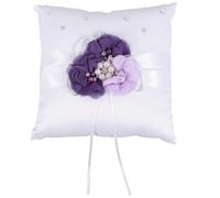 OFFSCH Coussin Porteur d'Alliances Mariage Orné de Fleurs et Perles 20 X 20 CM, Texture Douce Sangle Pratique, Design Chic pour Cérémonie Nuptiale