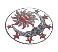 OFFSCH Décoration Murale En Fer Suspendue Soleil Et Lune 29x29 Cm Brun Artisanat Métallique Pour Habitation Intérieure Et Extérieure Pendentif Mural Vintage