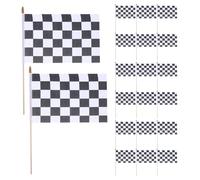 OFFSCH Drapeaux de Course à Carreaux Noir et Blanc 24 Pcs 20 X 30 Cm en Tissu Résistant avec Bâton en Bois 40 Cm - Décorations Extérieures pour Événements Sportifs, Fêtes à