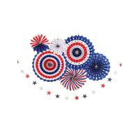 OFFSCH Ensemble de 7 Guirlandes de Fleurs Éventail en Papier Multicolore Guirlande d'Étoiles Décorations de Fête Patriotiques pour Célébrations Fête Nationale Américaine