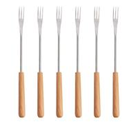 OFFSCH Fourchettes à fondue inox lot de 6 avec manche en bois isolant, fourchettes dessert barbecue pour fruit et marmite, ustensiles de cuisine pour pique- et camping
