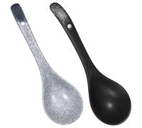 OFFSCH Lot de 2 Grandes Cuillères à Soupe Asiatiques en Céramique, Manches Longs Trou Suspendre, Couleurs Bleu Profond et Blanc Crème, pour Servir Soupes, Riz et Nouilles Cuisine Maison