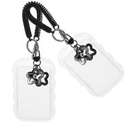 OFFSCH Lot de 2 Porte-Badges Acrylique Transparent avec Porte-Clés Étoile Pochette pour Carte D’Identité Scolaire Porte-Cartes de Visite Robuste Bureau et École Protection