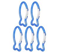 OFFSCH Lot de 5 Petits Mousquetons en Alliage D'aluminium Forme Poisson pour Camping et Randonnée, Boucles Suspendues Multifonctions au Design Unique Bleu