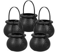 OFFSCH Mini Seau de sorcière 5pcs Chaudrons Noirs en Plastique avec Poignée, Réutilisable, Facile à Transporter et Ranger, pour Fêtes d'halloween