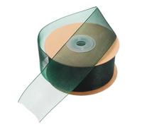 OFFSCH Ruban Mousseline Transparent 38 Mm X 20 M, Ruban Organza Double Face Vert Foncé pour Nœuds Cheveux, Bricolage, Emballage Présent et Décoration Fête