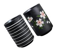 OFFSCH Set de 2 Gobelets à Eau et Thé 300 Ml en Céramique Japonaise, Design Droit Lignes et Fleurs, Adapté pour Maison et Lieux de Restauration