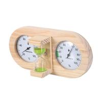 OFFSCH Thermomètre-Hygromètre Mécanique pour Sauna avec Sablier 15 Double Affichage Analogique Température et Humidité en Bois Vert Résistant Haute Température Accessoires Sauna Spa