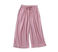 OFFSUM Bas De Pyjama Femme - Printemps Été Mince Maison Sommeil Pantalon Coton Vêtements De Nuit Femmes Vêtements De Nuit Plus La Taille Lâche Casual Loungewear Confortable Simple,Rose,XL