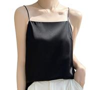 OFFSUM Camisole D'Été Pour Femme - Camisole Sexy En Satin Fin Sans Manches Bretelles Spaghetti Ample Couleur Unie Grande Taille Col Carré Été Noir 3Xl
