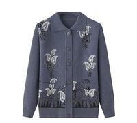 OFFSUM Cardigan En Tricot Pour Femme - Veste Tricotée À Col À Revers Pour Grand-Mère Printemps-Automne Grande Taille Simple Boutonnage Avec Poche Manches Longues Manteau De Couleur Unie Gris L