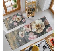 OFFSUM Ensemble De Deux Tapis De Cuisine Antidérapants Fleurs Rétro Tapis De Cuisine Antidérapants Lavables pour Couloir Et Entrée Décoration Festive pour La Maison Lot De 2. 43X75Cm+43X150Cm