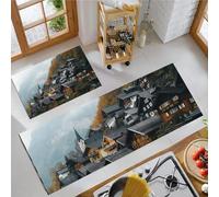 OFFSUM Ensemble De Deux Tapis De Cuisine Colline Rétro Ensemble De Tapis De Cuisine Antidérapants Et Lavables (2 Pièces) pour Couloir Entrée Ou Chambre. 43X75Cm+43X150Cm