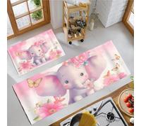 OFFSUM Ensemble De Deux Tapis De Cuisine Éléphant Rose Tapis De Cuisine Antidérapants Lavables pour Couloir Et Entrée Décoration Festive pour La Maison Lot De 2. 43X75Cm+43X120Cm