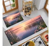 OFFSUM Ensemble De Tapis De Cuisine Roseaux Et Fleurs Sauvages Lot De 2 Tapis De Cuisine Antidérapants pour Entrée Couloir Bureau Ou Maison. 43X75Cm+43X150Cm